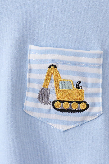 Blue excavator embroidery bubble