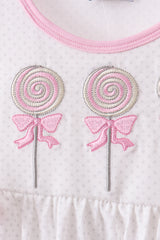Pink lollipop embroidery ruffle shorts set
