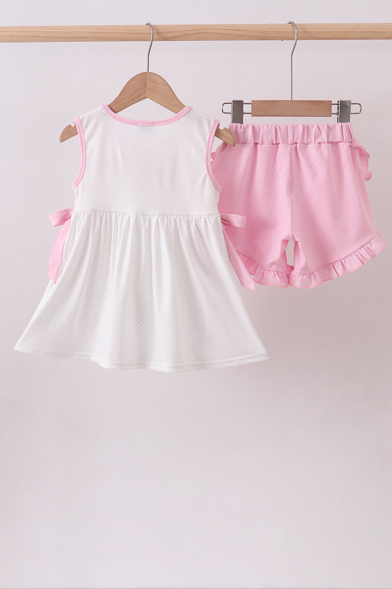 Pink lollipop embroidery ruffle shorts set