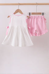 Pink lollipop embroidery ruffle shorts set