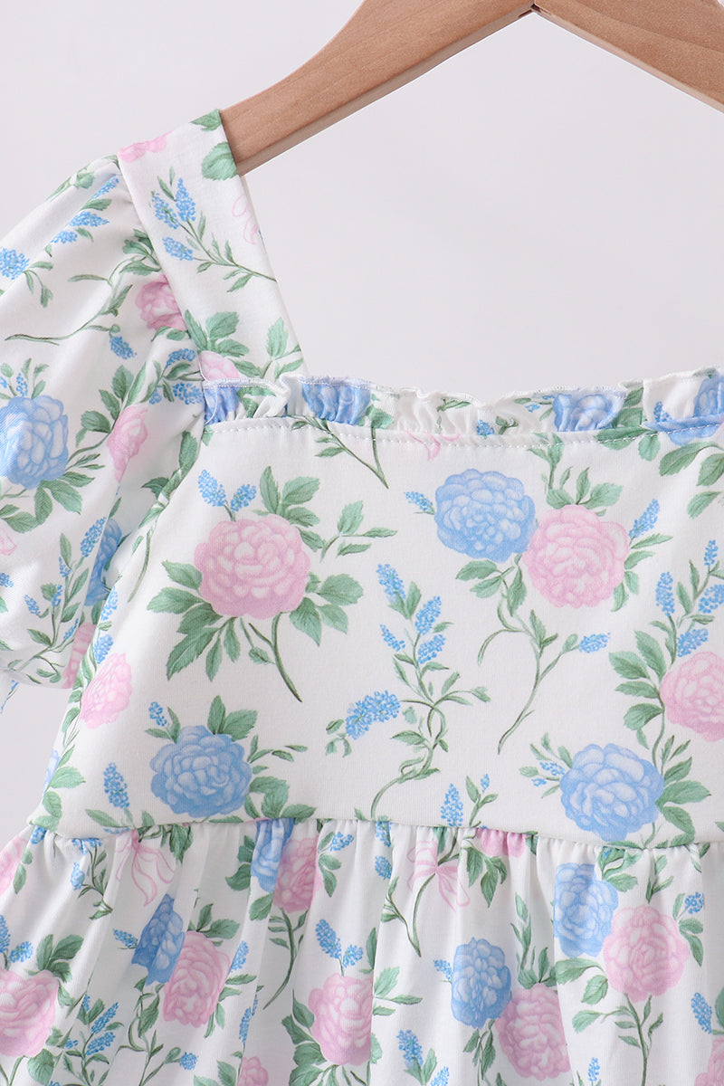 Blue floral print ruffle mom&me dress