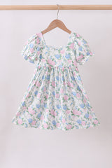 Blue floral print ruffle mom&me dress