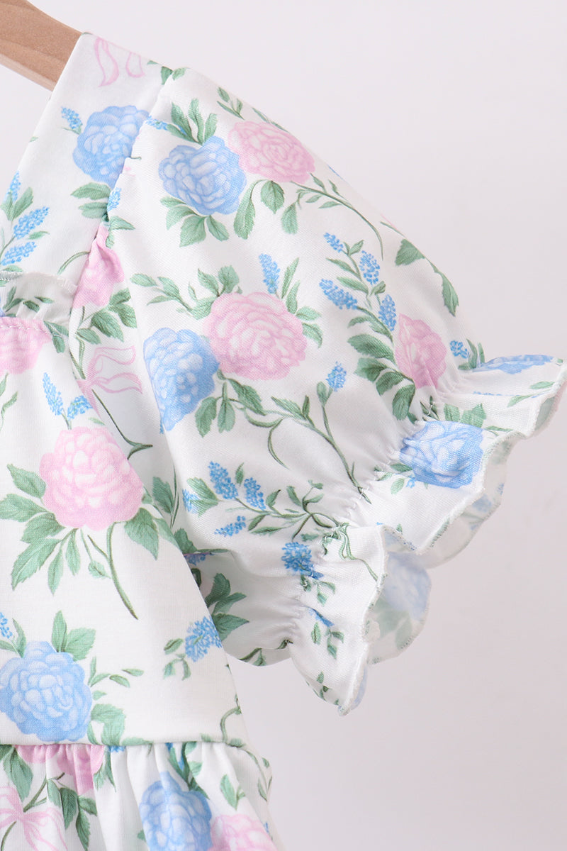 Blue floral print ruffle mom&me dress