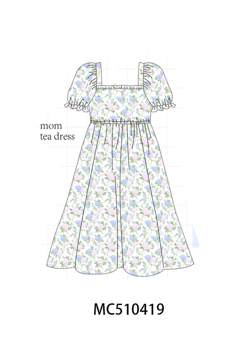 Blue floral print ruffle mom&me dress
