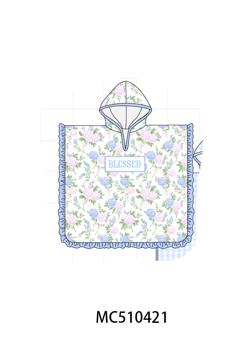 Blue floral blessed embroidery ruffle cover up