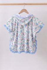 Blue floral blessed embroidery ruffle cover up