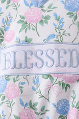 Blue floral blessed embroidery ruffle cover up