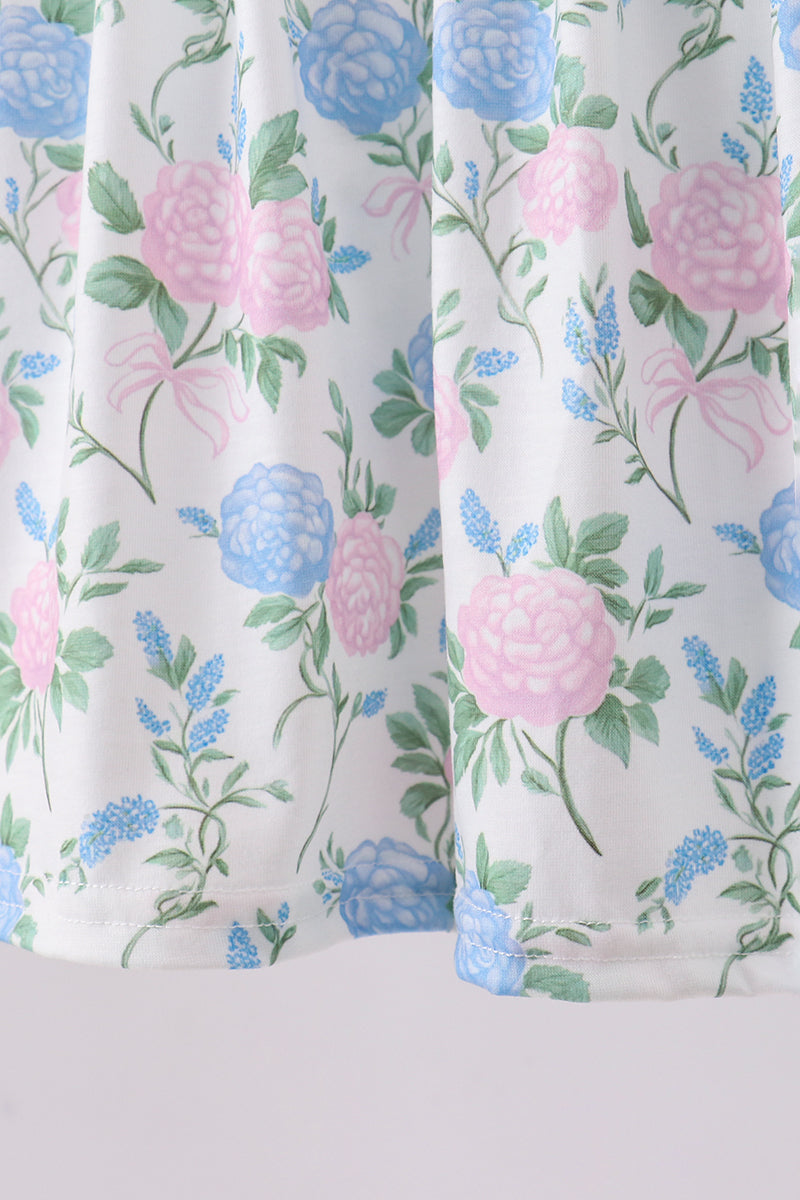 Blue floral BLESSED smocked ruffle shorts set