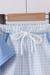 Blue BLESSED smocked gingham shorts set