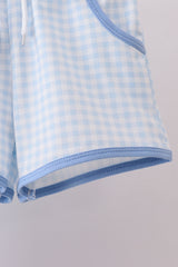 Blue BLESSED smocked gingham shorts set