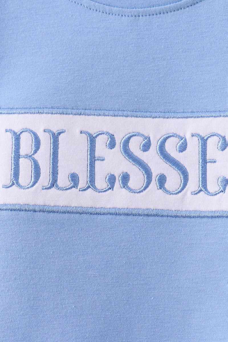 Blue BLESSED smocked gingham shorts set