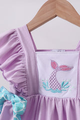 Purple mermaid embroidery ruffle bloomer set