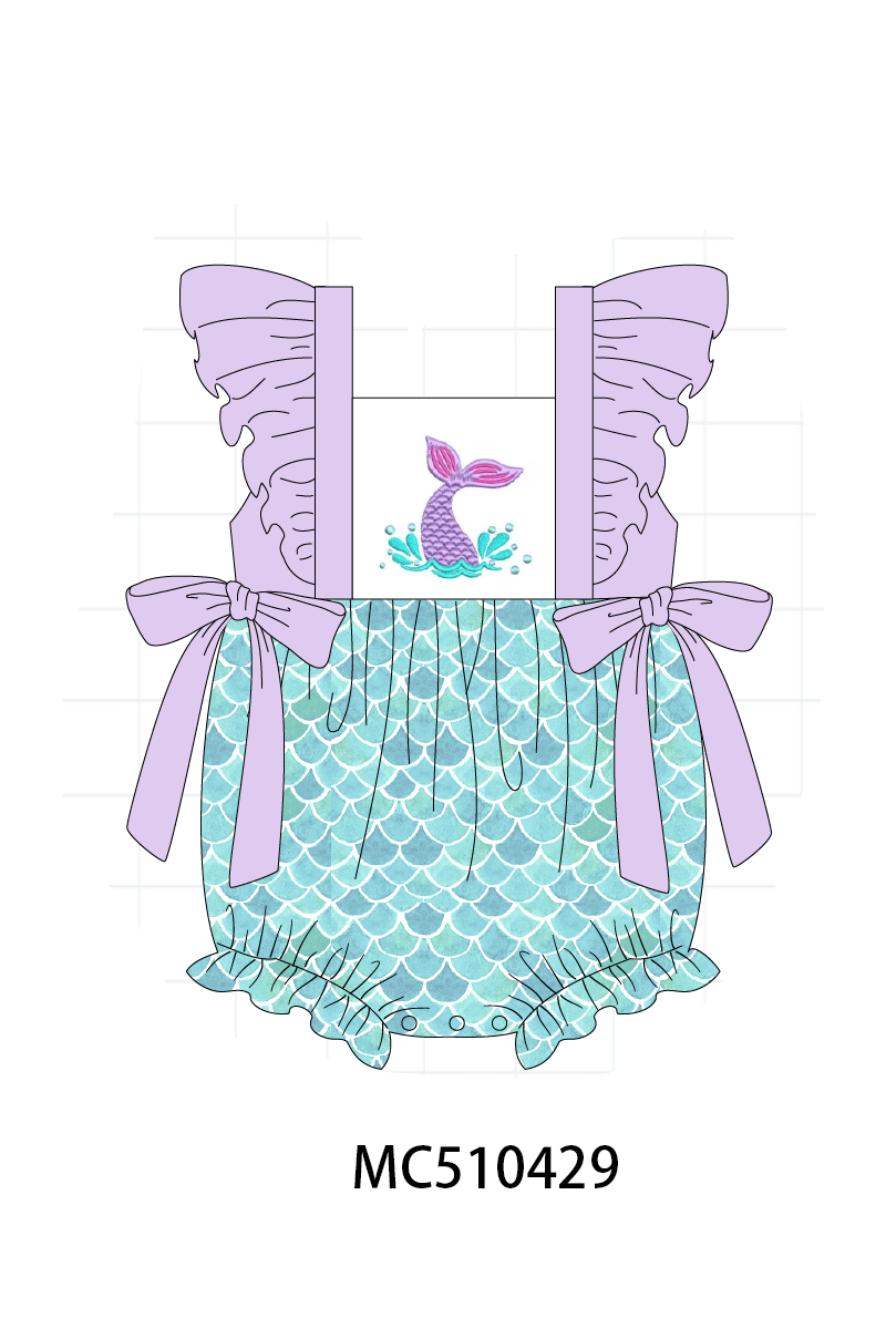 Purple mermaid embroidery ruffle bubble