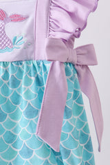 Purple mermaid embroidery ruffle bubble