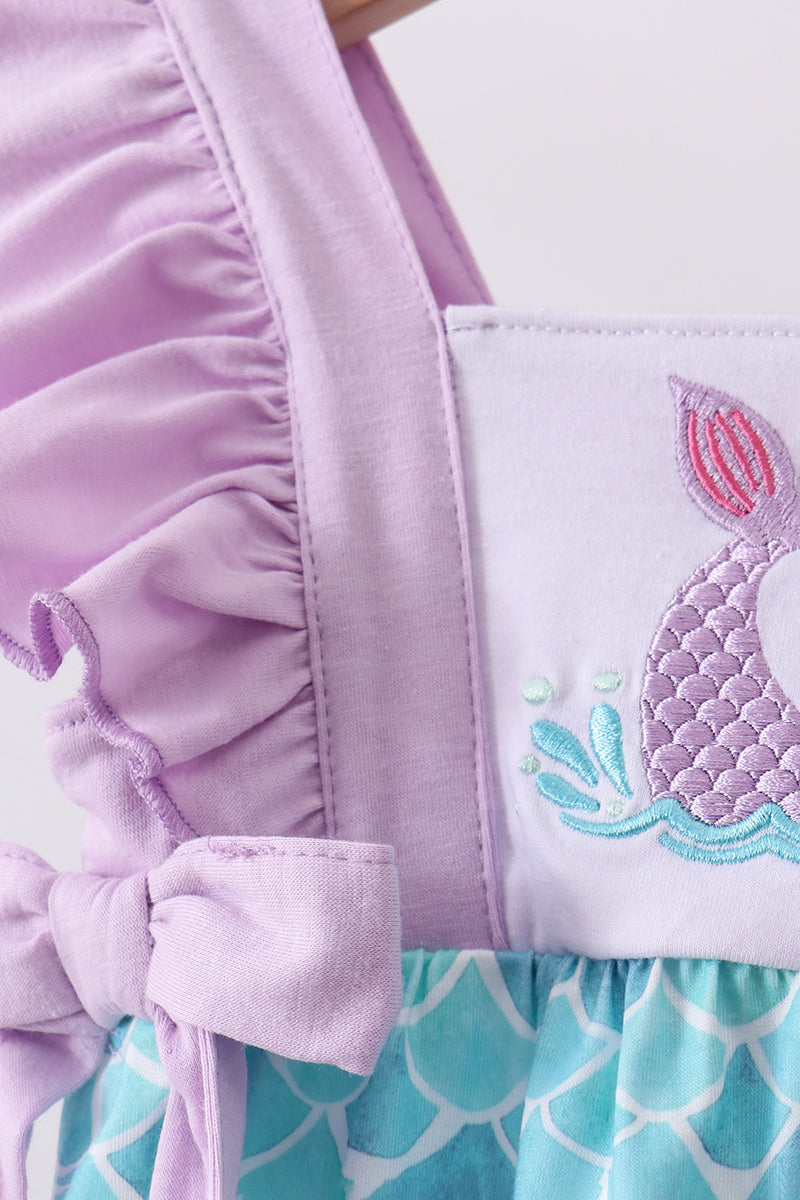 Purple mermaid embroidery ruffle bubble