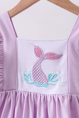 Purple mermaid embroidery ruffle shorts set