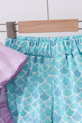 Purple mermaid embroidery ruffle shorts set