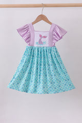 Purple mermaid embroidery ruffle dress