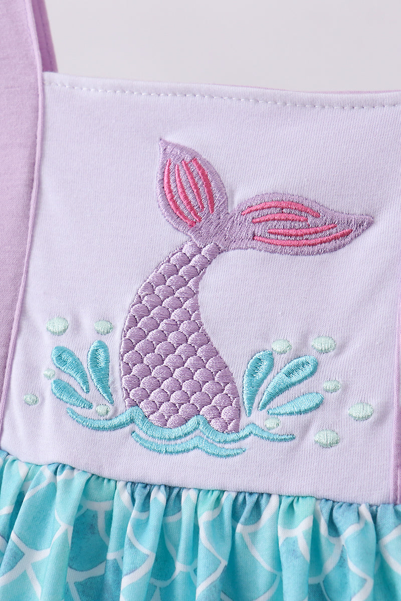 Purple mermaid embroidery ruffle dress