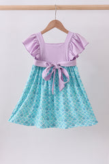 Purple mermaid embroidery ruffle dress