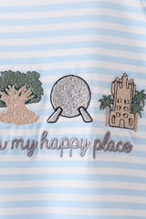 Blue this is my happy place embroidery stripe bubble
