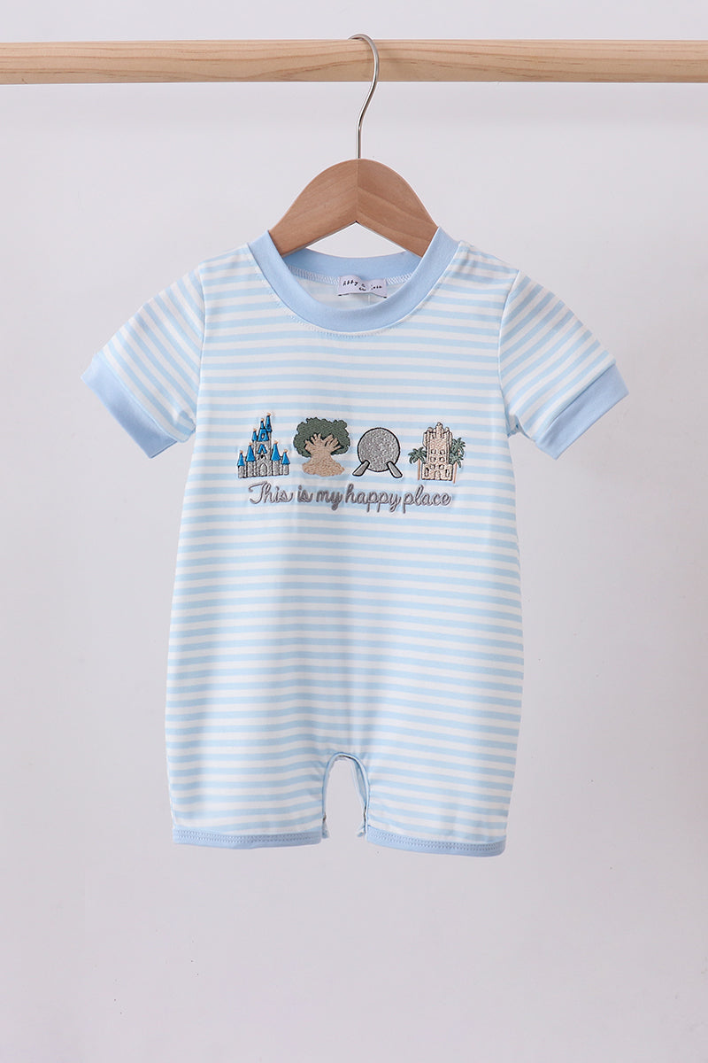 Blue this is my happy place embroidery stripe romper