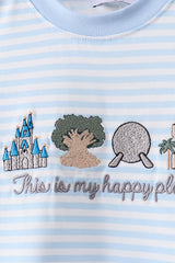 Blue this is my happy place embroidery stripe romper