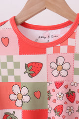 Pink strawberry checkered bamboo pajama set