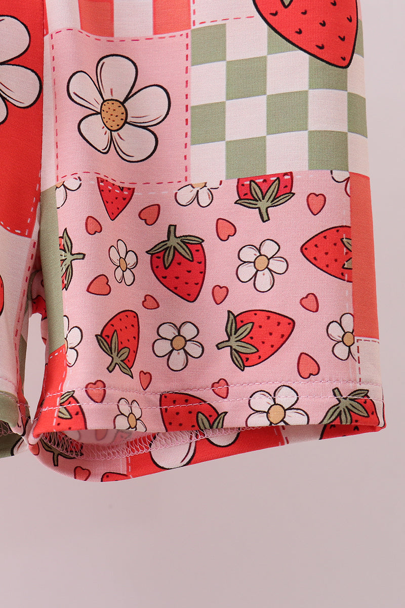 Pink strawberry checkered bamboo pajama set