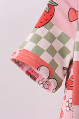 Pink strawberry checkered bamboo pajama set