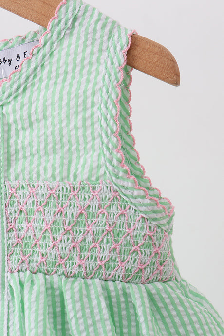 Green strawberry smocked ruffle bubble