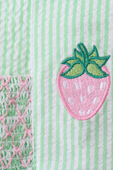 Green strawberry smocked ruffle bubble