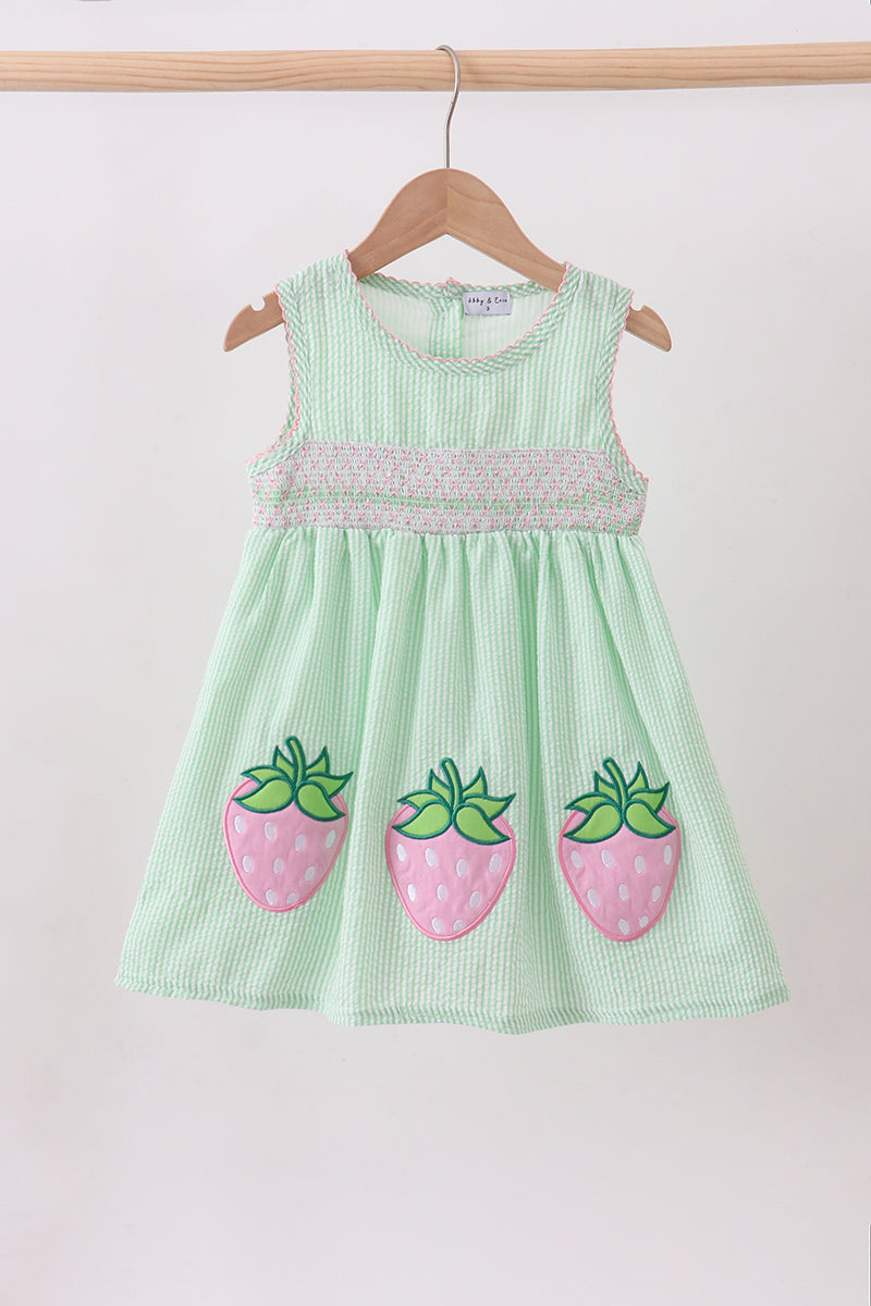 Green strawberry smocked dress