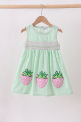 Green strawberry smocked dress