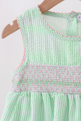 Green strawberry smocked dress