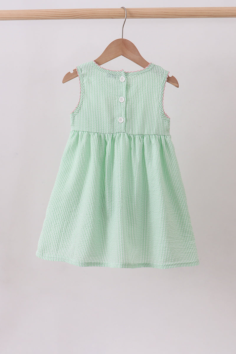 Green strawberry smocked dress