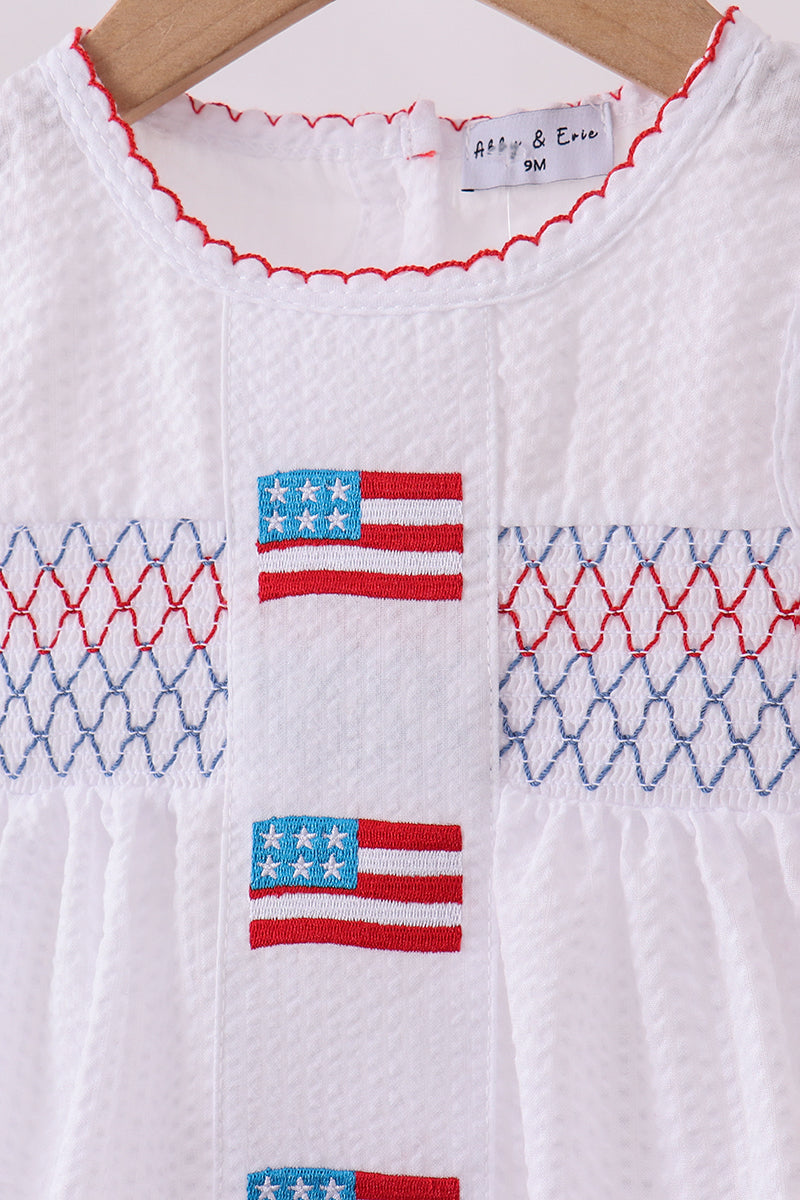 Pink flag smocked bloomer set