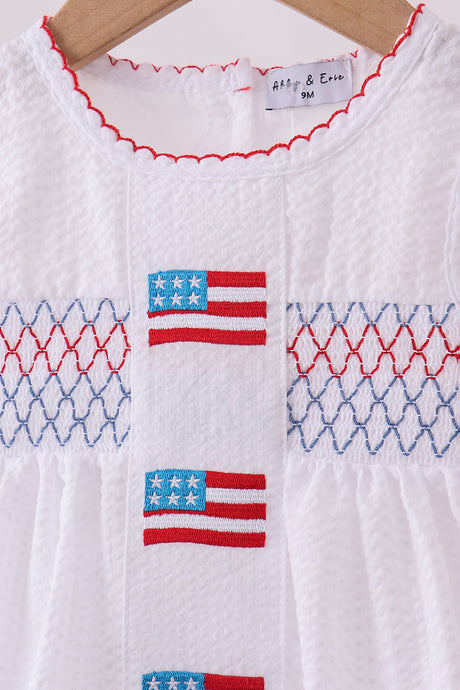 Pink flag smocked bloomer set