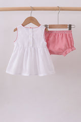 Pink flag smocked bloomer set