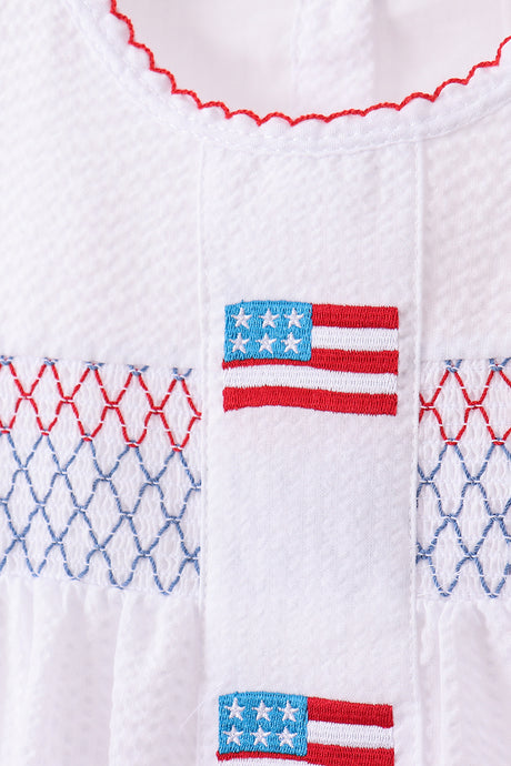 Pink flag smocked ruffle shorts set