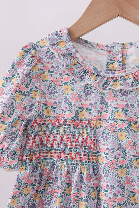 Summer garden smocked ruffle dress