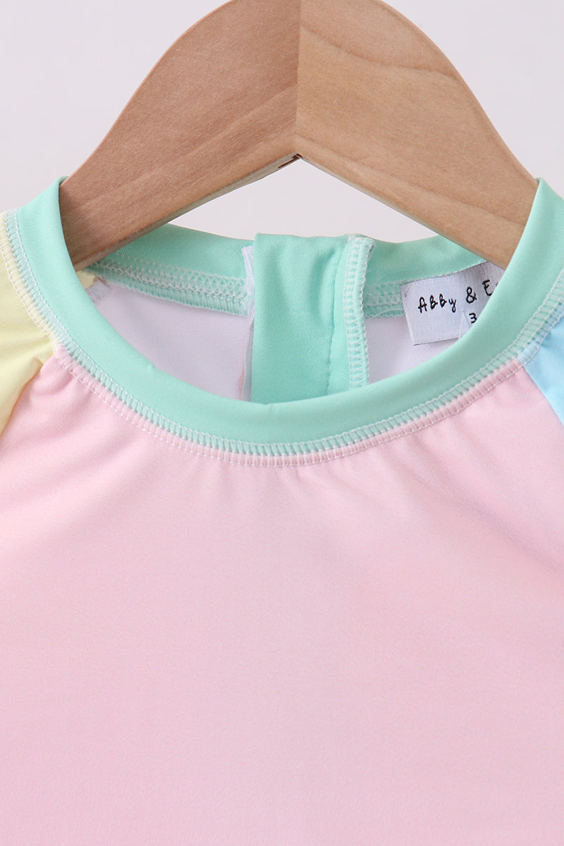 Colorblock long sleeve 2pc ruffle swimsuit