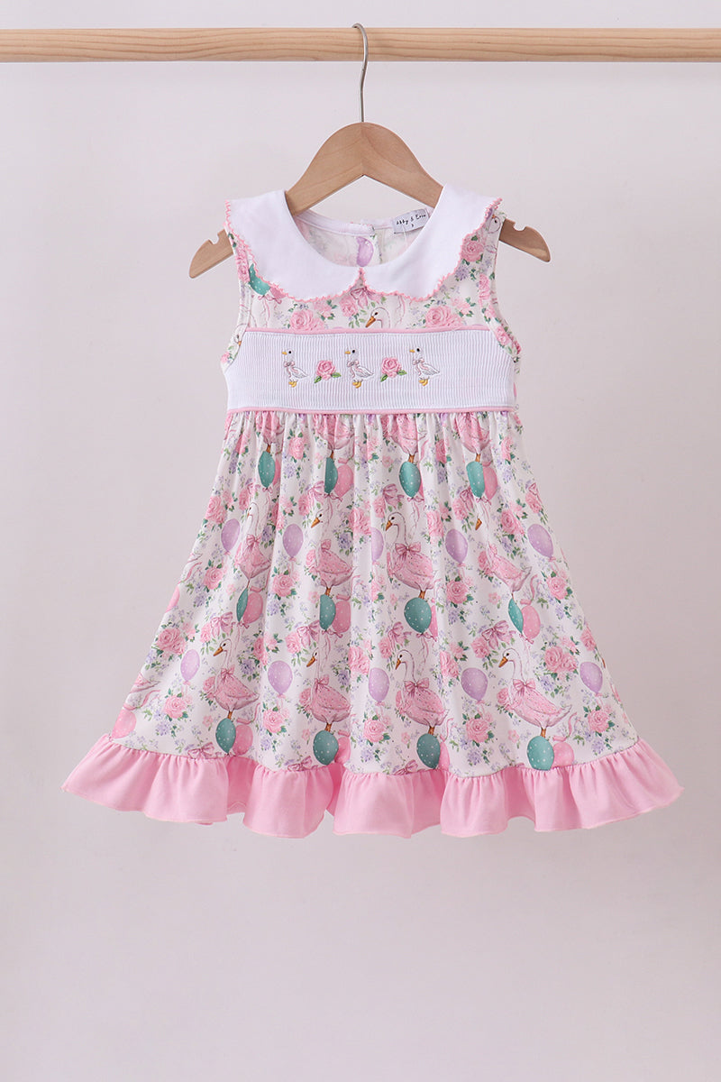 Pink duck sailboat smocked ruffle dress