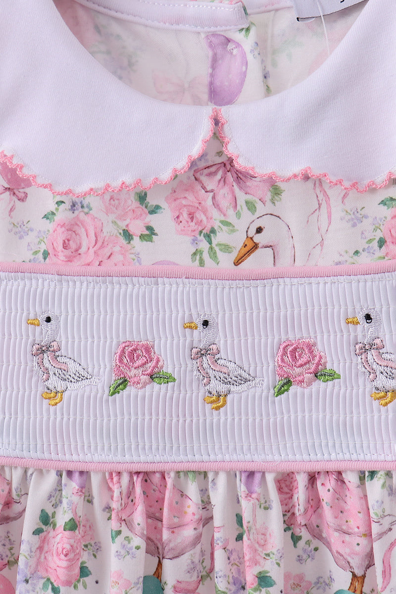 Pink duck sailboat smocked ruffle dress