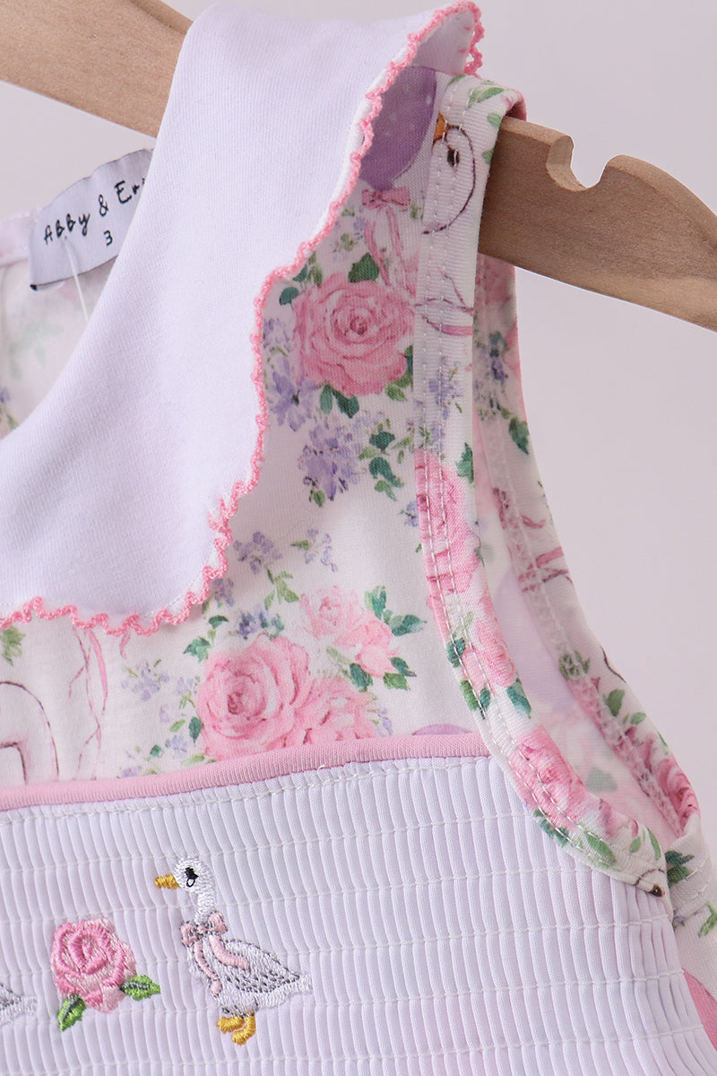 Pink duck sailboat smocked ruffle dress