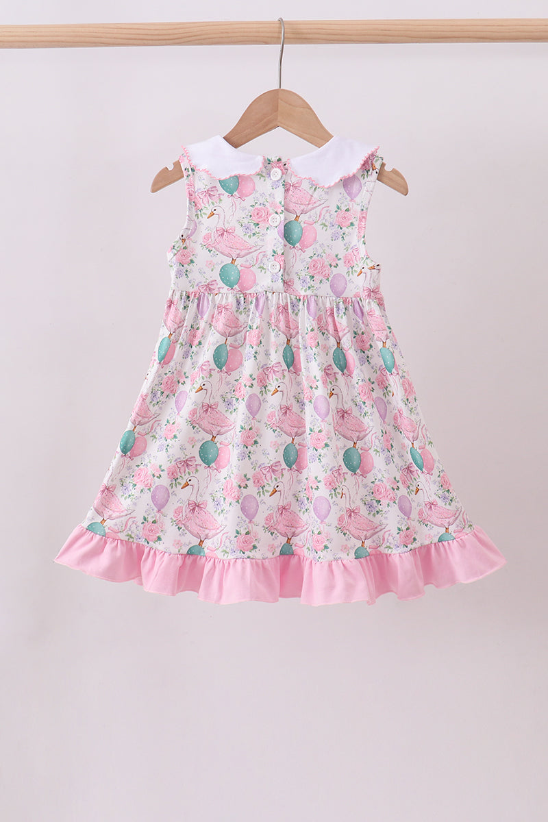 Pink duck sailboat smocked ruffle dress