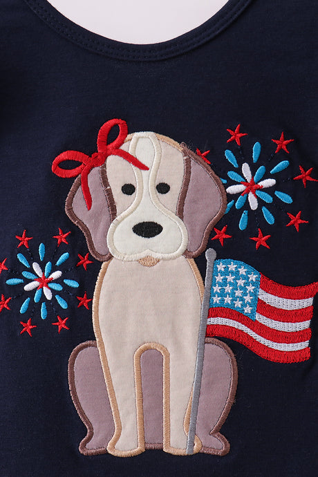 Navy puppy fireworks applique ruffle bloomer set