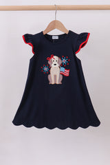 Navy puppy fireworks applique ruffle dress