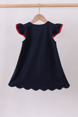 Navy puppy fireworks applique ruffle dress