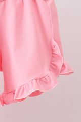 Pink bow ruffle shorts set